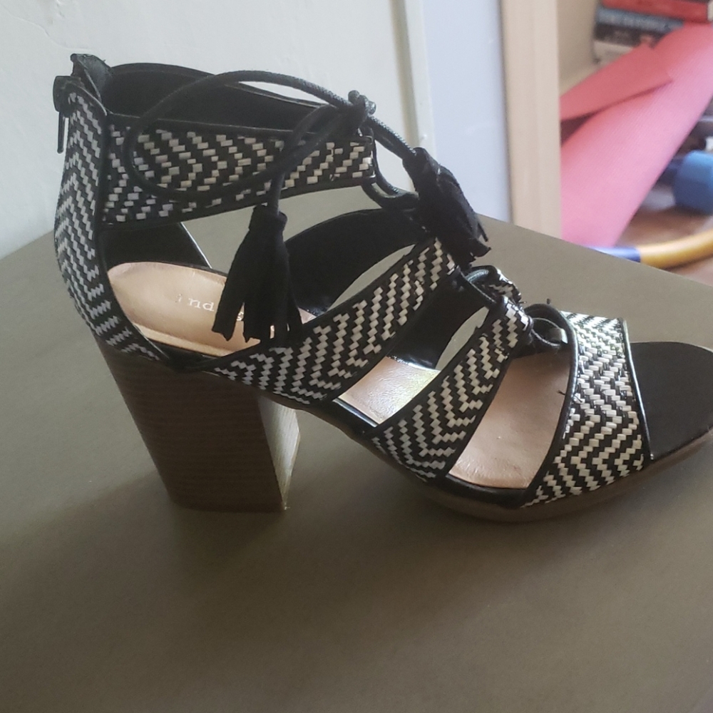 black and white heeled shoe